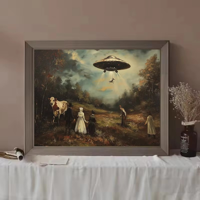 빈티지 초현실적 재미있는 빅토리아 시대 UFO 풍경 소 - Star Map Poster 리뷰 및 가격